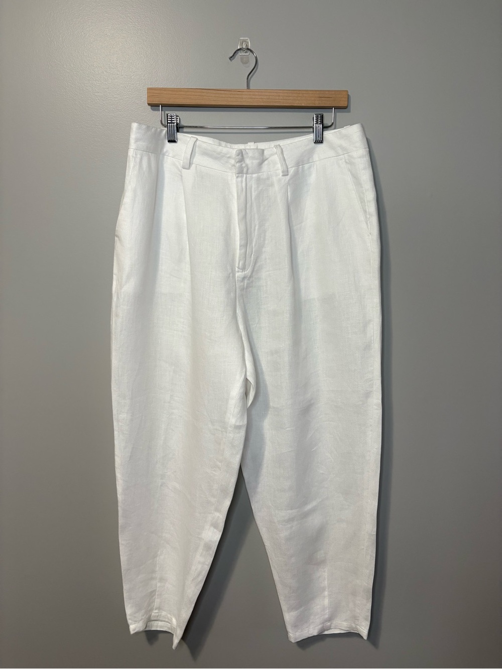 Simons Contemporaine High Rise White Linen Tapered Trouser